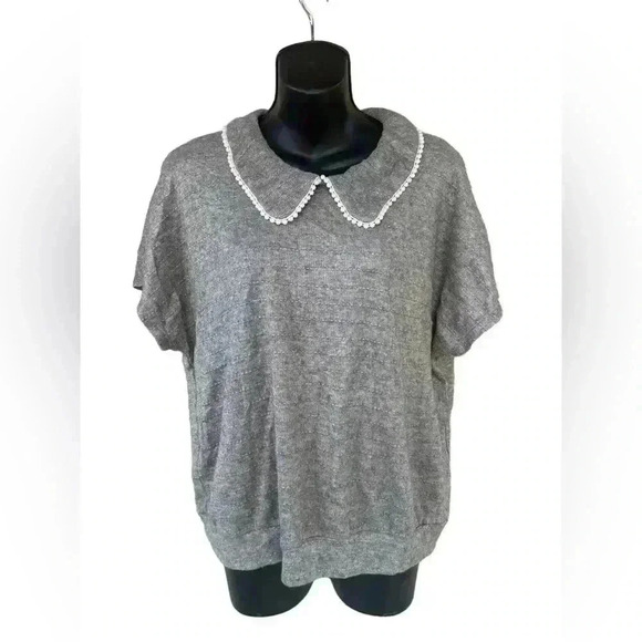 Misia women’s Gray Pearl Collar Elastic Waist Crop Top size XL used like New - Picture 1 of 8